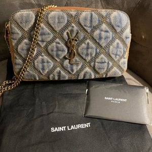 YSL Saint Laurent Becky Denim Crossbody Double Zip